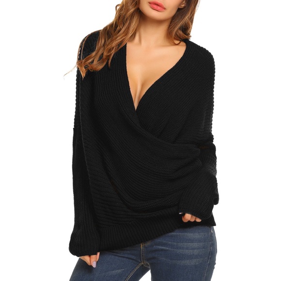 Cross Front Slouchy Off Shoulder Knit Sweater - Picture 5 of 5